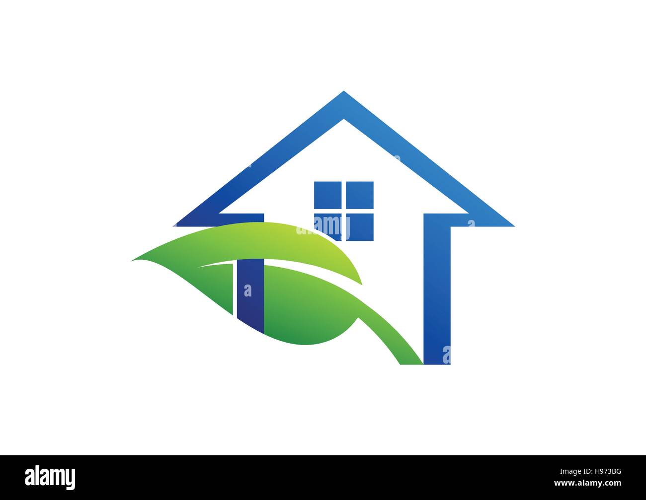 house logo, green leaf home logo symbol, shelter plants icon, real estate vector illustration design Stock Vector