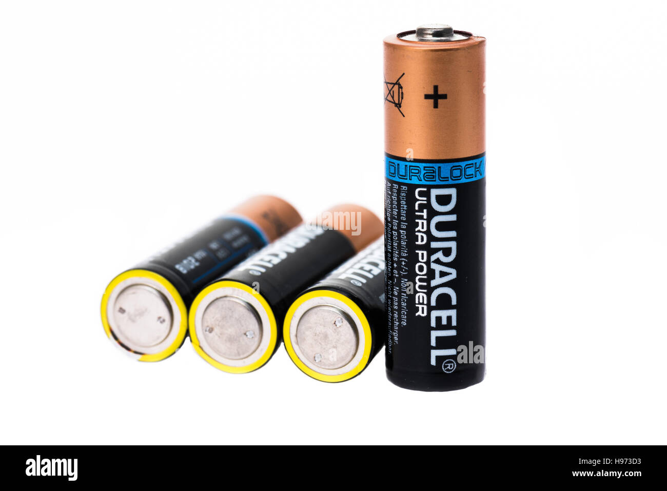 Duracell batteries on a white background Stock Photo - Alamy