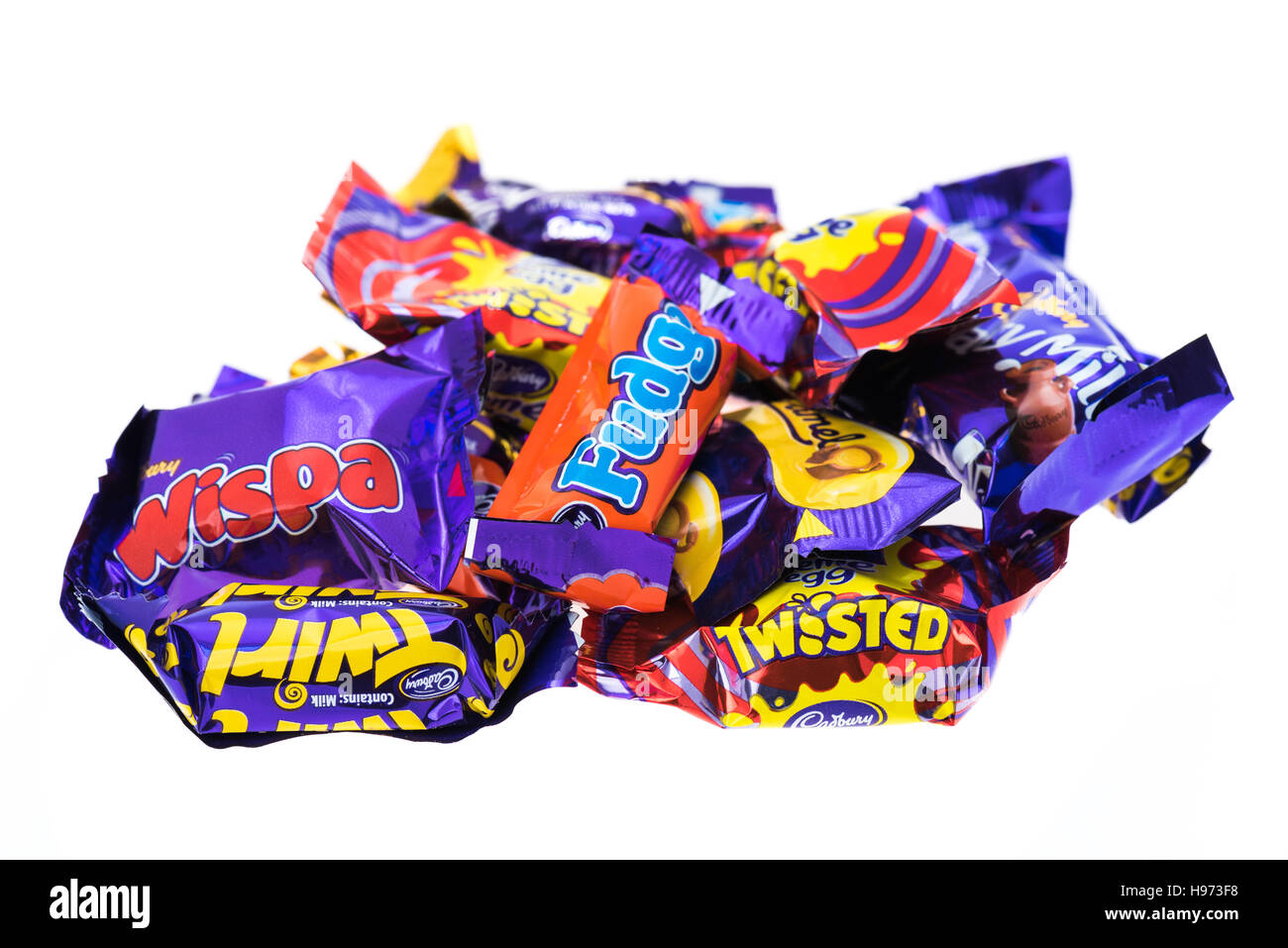 An assortment of wrapped mini Cadburys Heroes chocolates Stock Photo