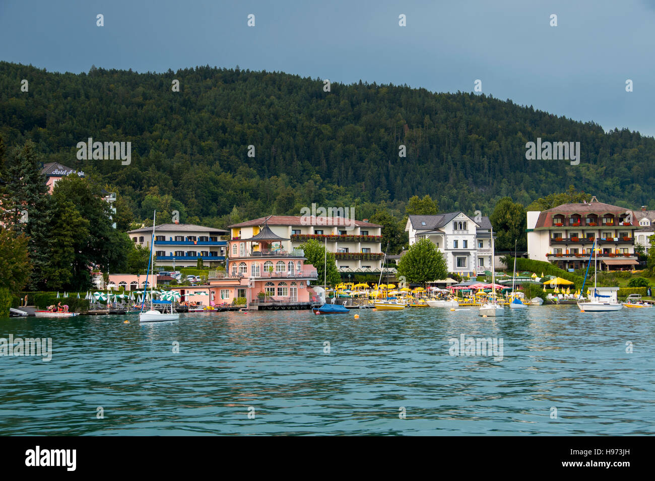 Summer resort Portschach am Worthersee and Lake Worth (Worthersee) in Austria Stock Photo