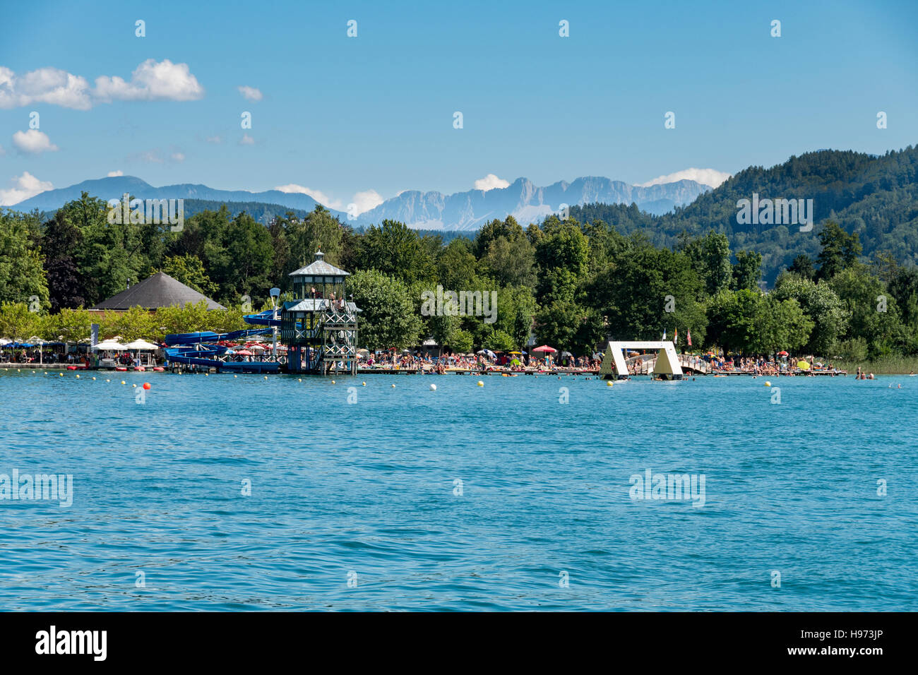 Summer resort Portschach am Worthersee and Lake Worth (Worthersee) in Austria Stock Photo