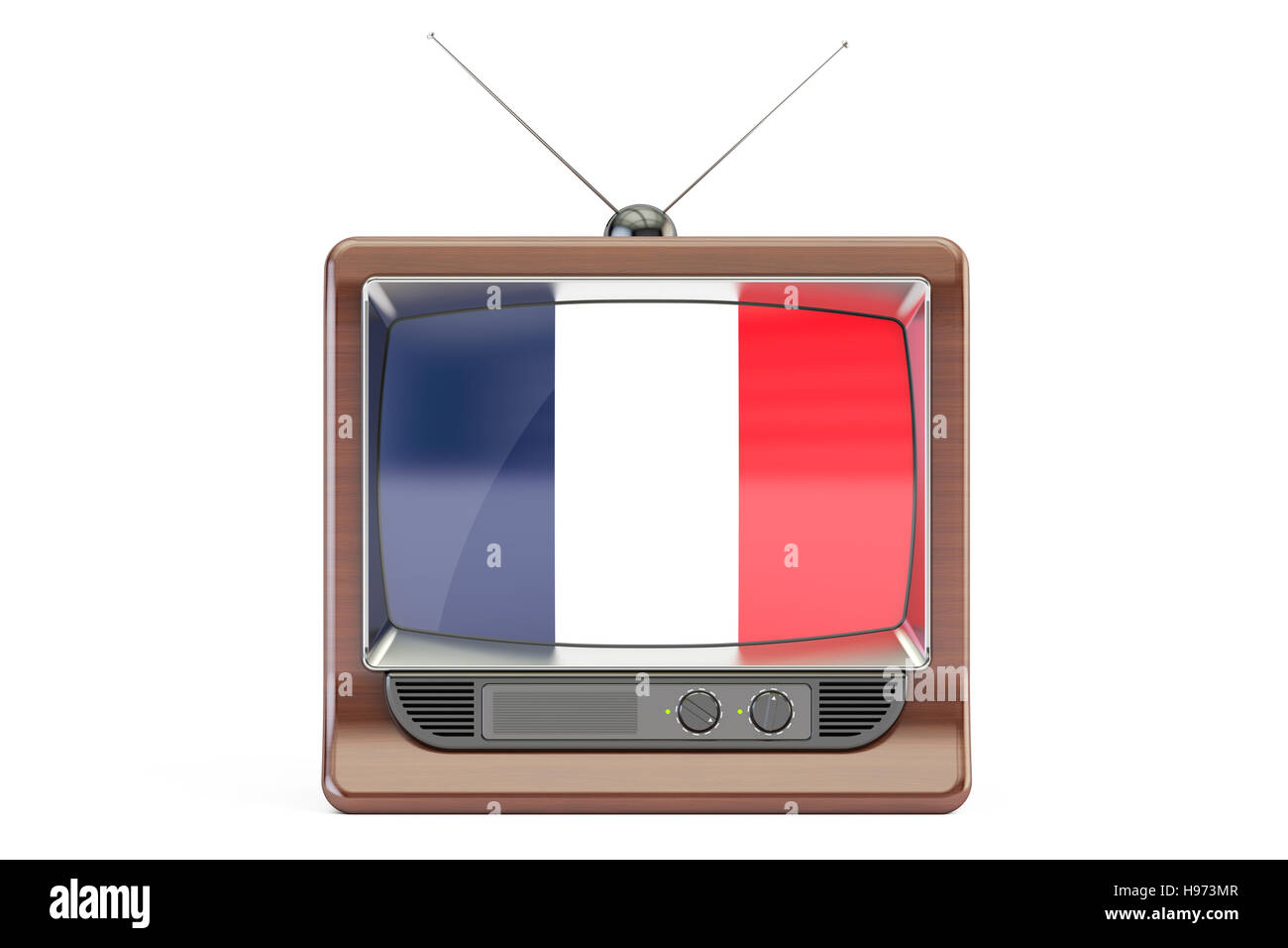 old tv with flag of France. French Television concept, 3D rendering