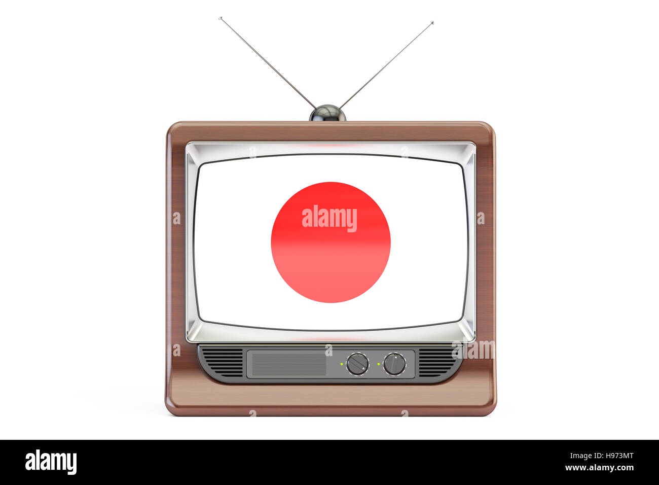 Old TV set with flag of Japan. Television concept, 3D rendering isolated on white background Stock Photo