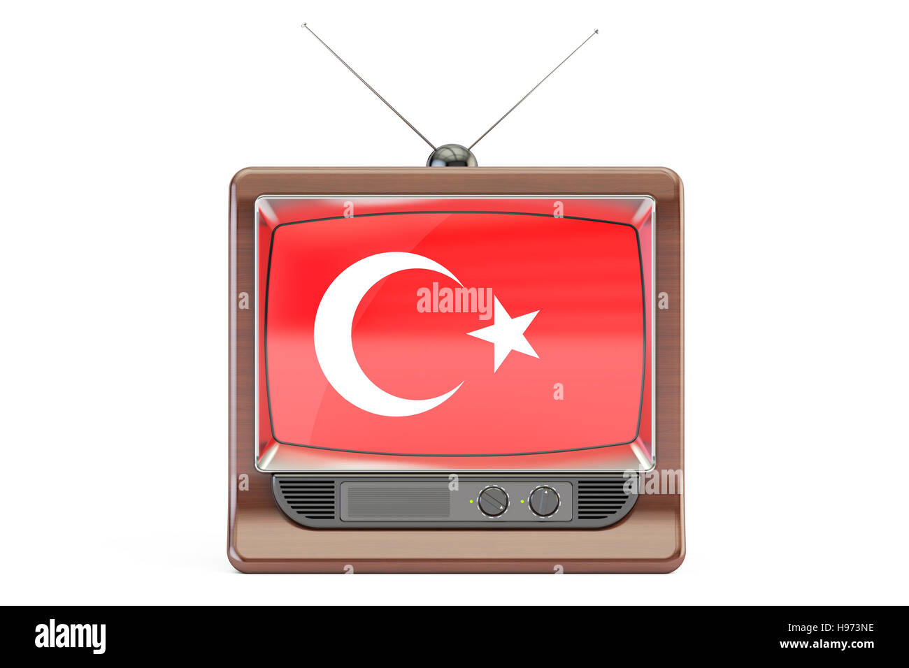 TV set with flag of Turkey. Turkish Television concept, 3D rendering Stock Photo