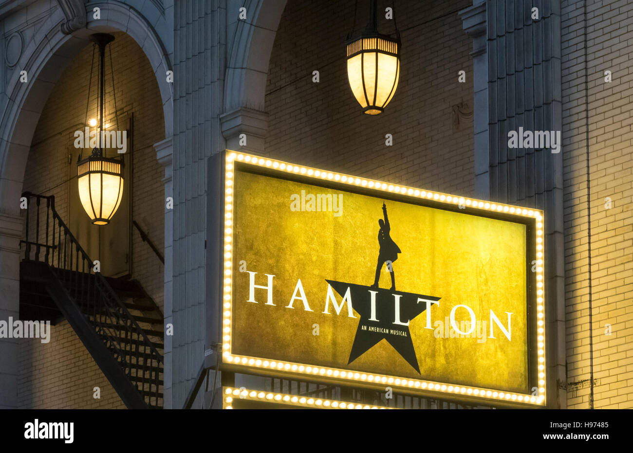 Hamilton, An American Musical, at the Richard Rodgers Theatre in NYC Stock Photo