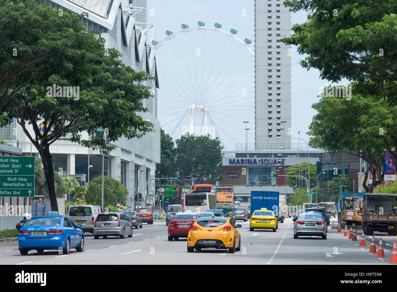 Marina Square and Singapore Flyer from Raffles Boulevard, Downtown Core, Singapore Island, Singapore Stock Photo