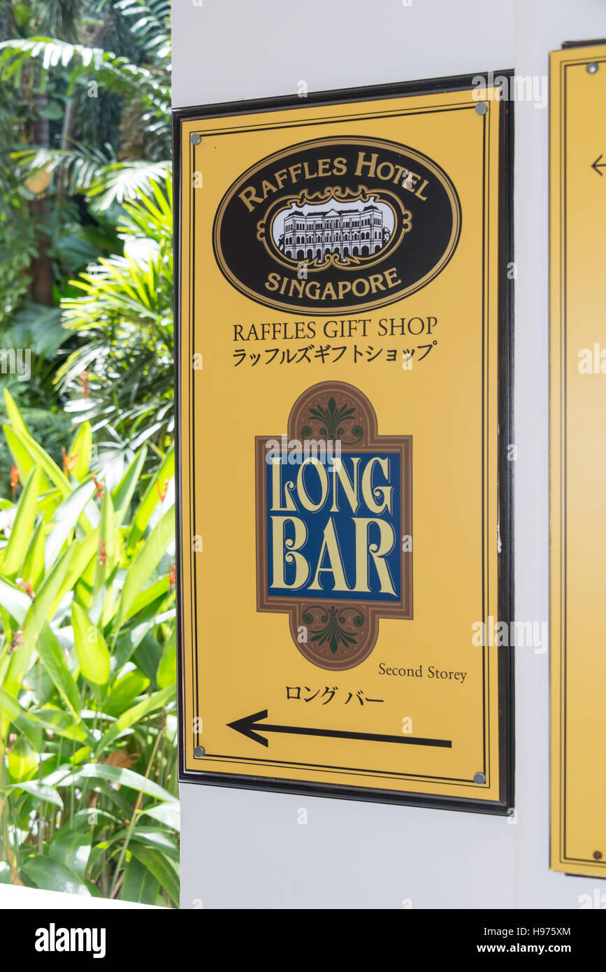 Famous 'Long Bar' sign at Raffles Hotel Singapore, Beach Road, Singapore Island, Singapore Stock Photo