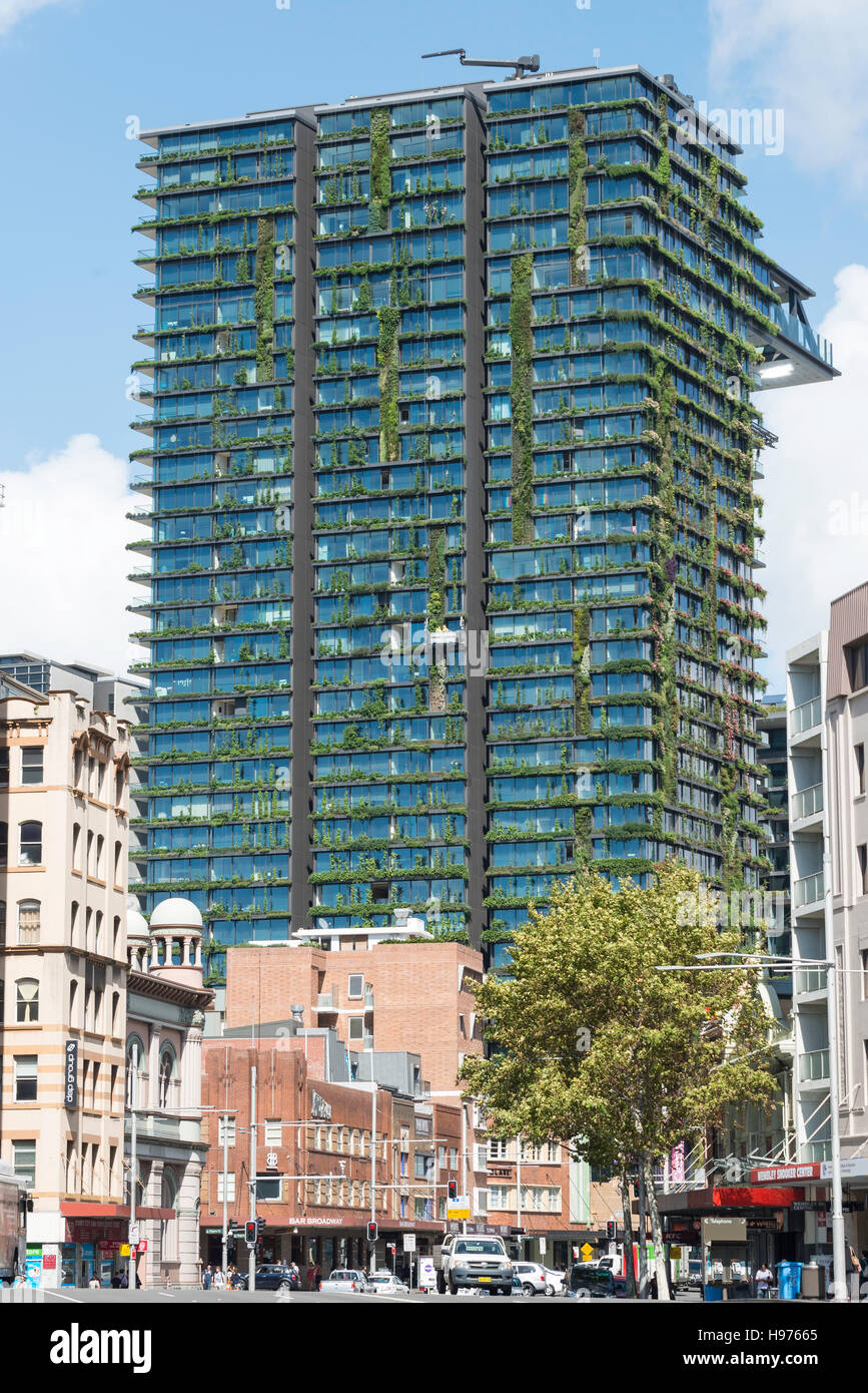 Hanging gardens of One Central Park residential apartment building, Broadway, Chippendale, Sydney, New South Wales, Australia Stock Photo