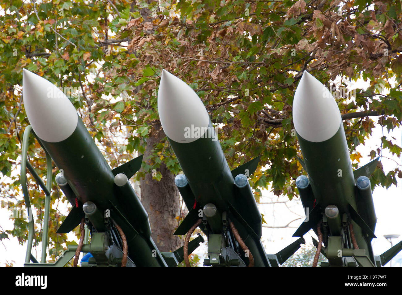 Anti-air missiles on louncher durin military parade, Novi Sad, Serbia, 2016 Stock Photo
