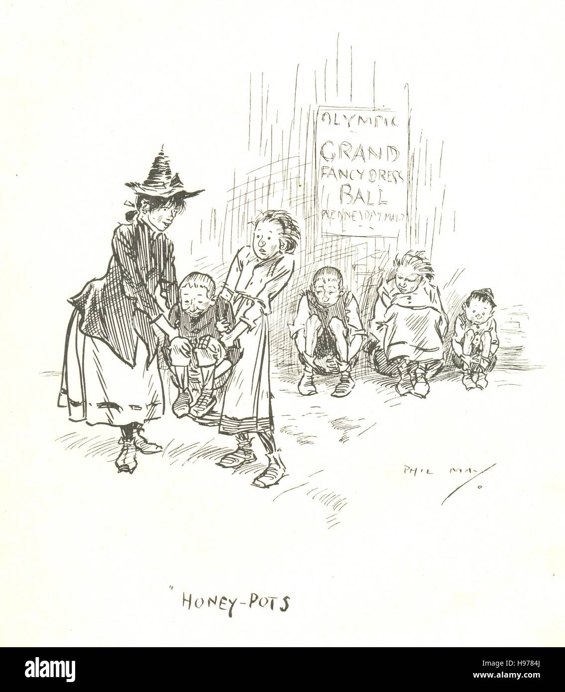 Honey-pots an illustration by artist Phil May from Phil May's Guttersnipes 1896 Stock Photo