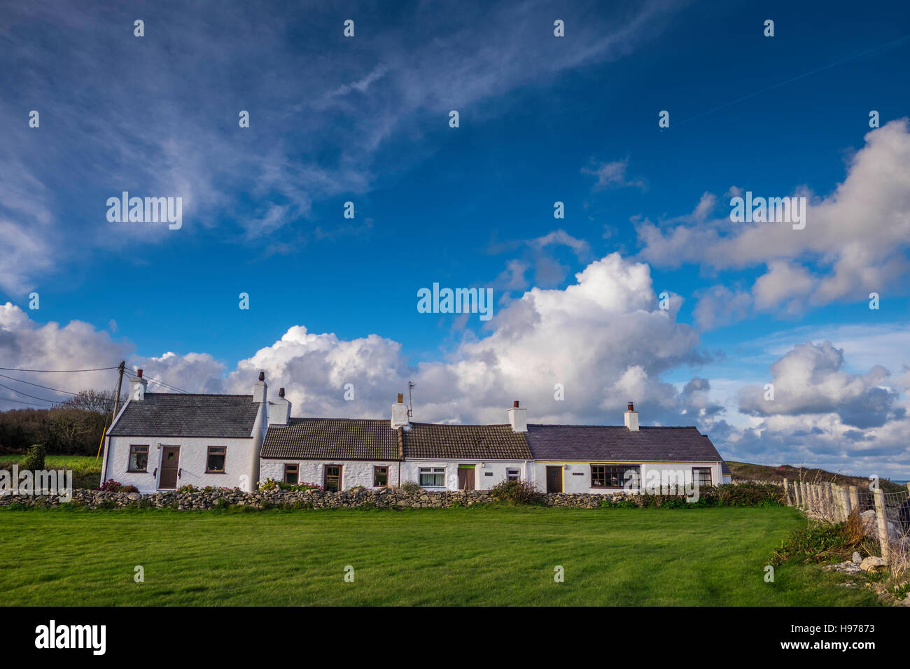 Moelfre Cottages Anglesey North Wales Uk. houses landscape. sky