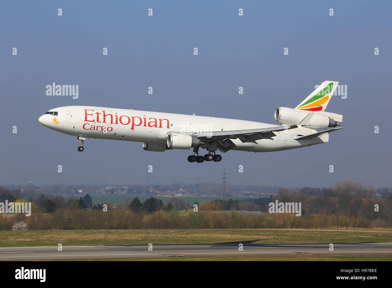Liege/Netherland August 29, 2015: MD11 from Ethiopian at Liege Airport. Stock Photo