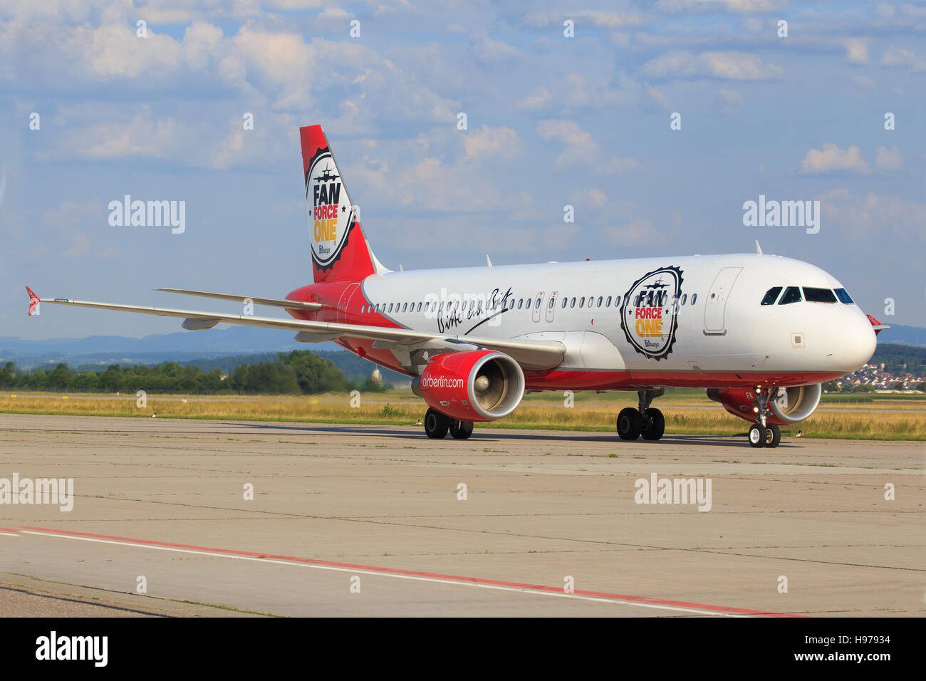 Stuttgart/Germany March 14, 2016:Airbus A320 from Air berlin at Stuttgart Airport. Stock Photo