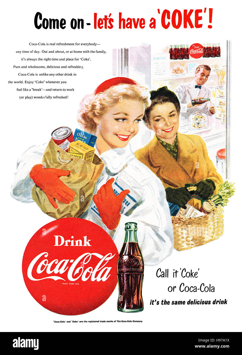 1954 British advertisement for Coca-Cola Stock Photo
