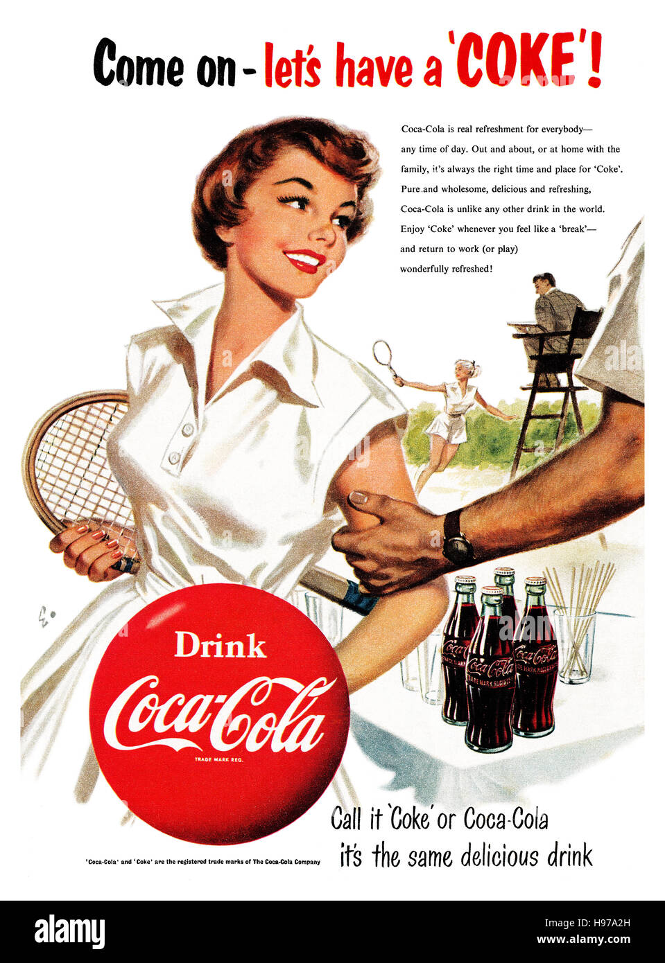 1954 British advertisement for Coca-Cola Stock Photo