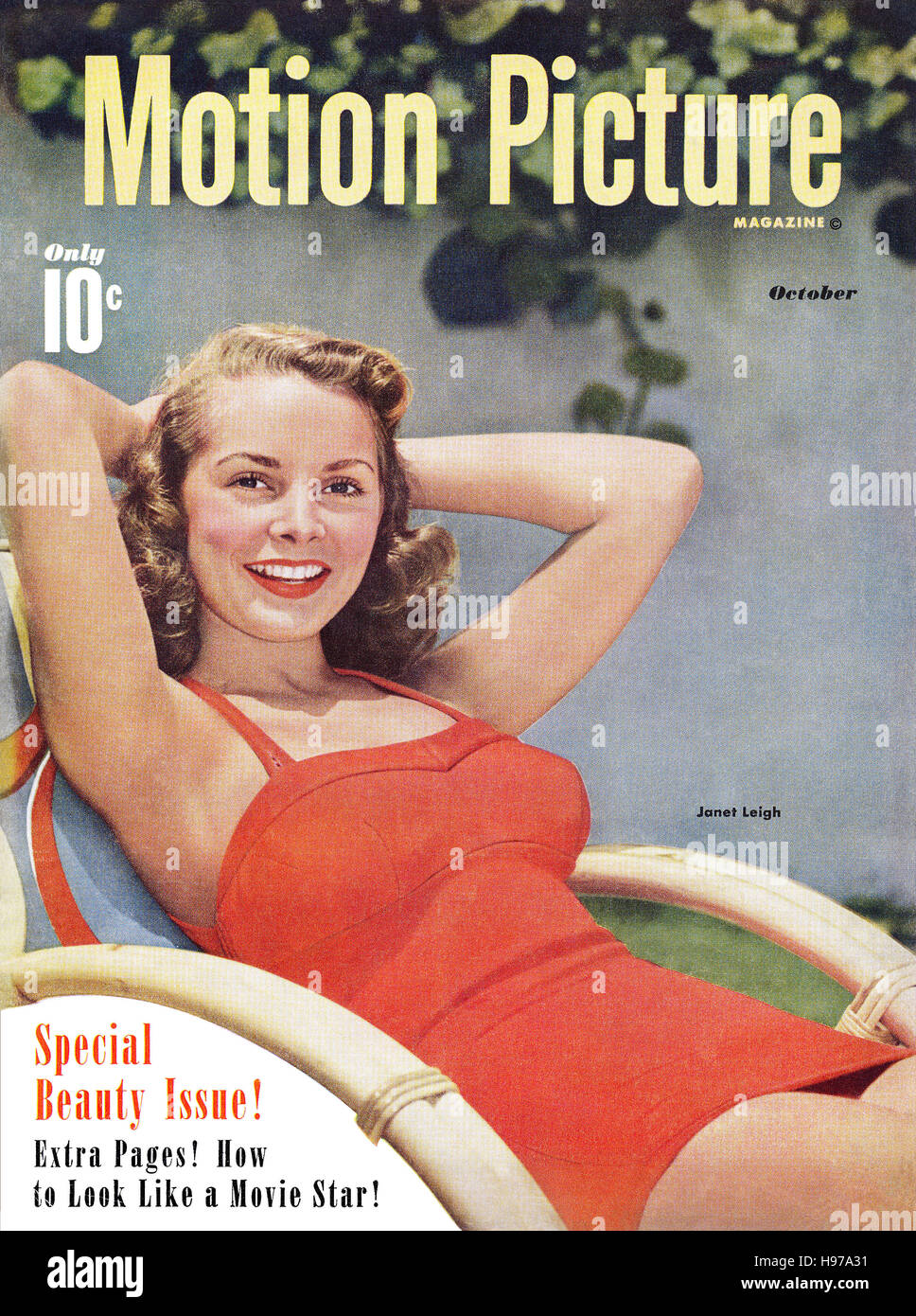 Cover of the October 1950 issue of Motion Picture magazine featuring actress Janet Leigh Stock Photo