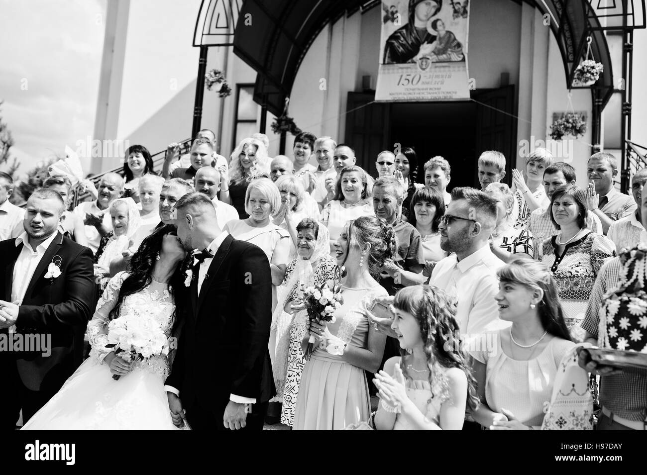 Sunny wedding guests party Black and White Stock Photos & Images - Alamy