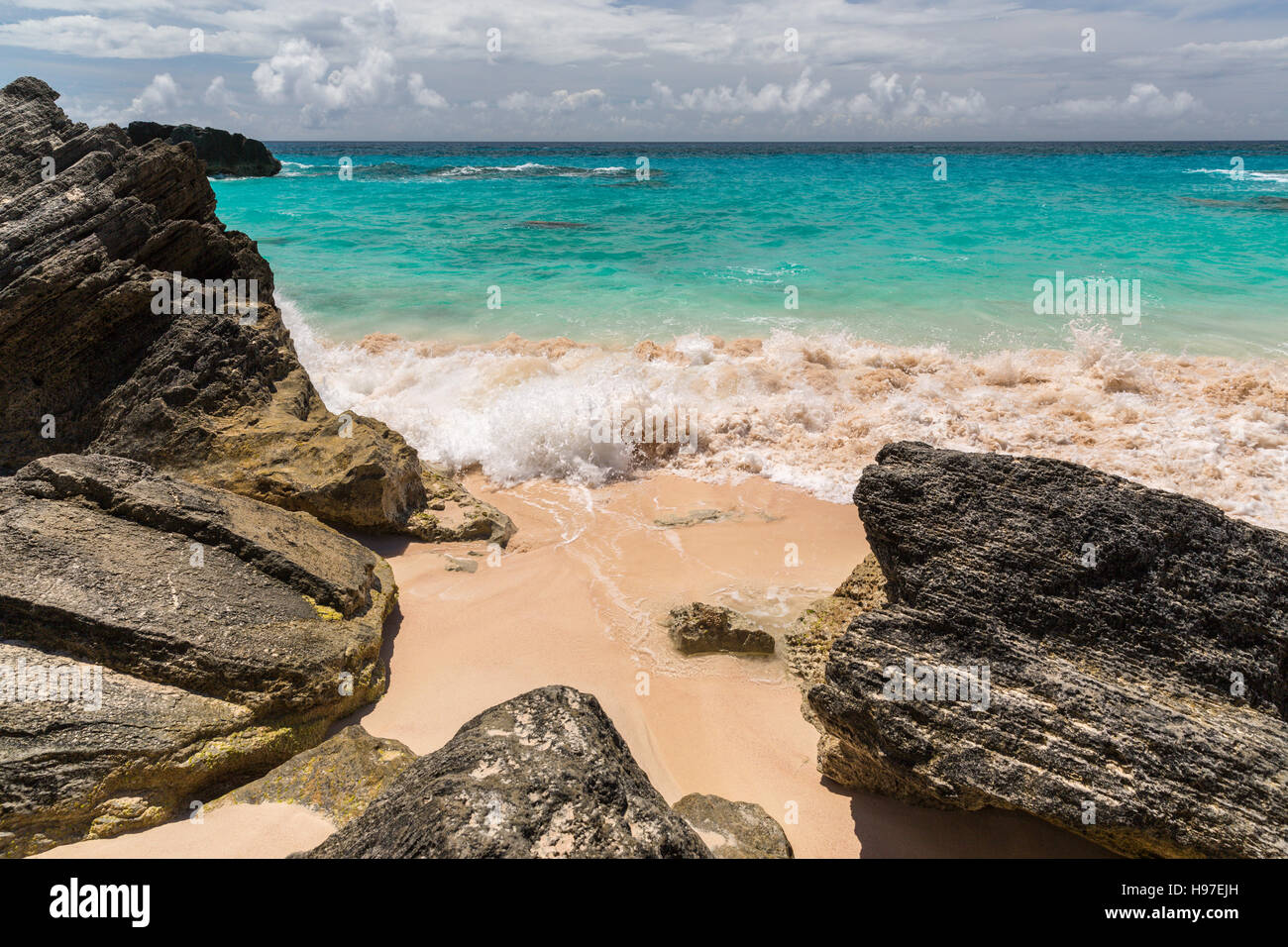 Horseshoe Bay is perhaps the most famous beach in Bermuda Stock Photo