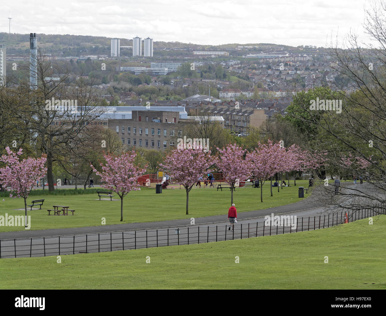 Aerial view of Glasgow from queens park showing the south east of the city with castlemilk in the background Stock Photo