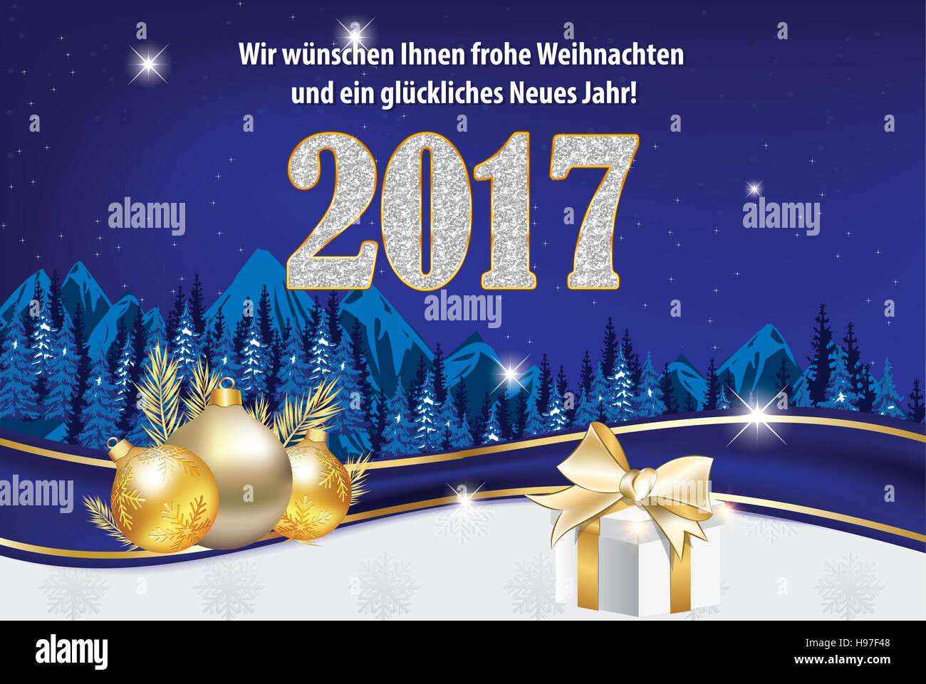 Wir wunschen Ihnen Frohe Weihnachten und ein Gluckliches Neues Jahr - Grußkarte Stock Photo