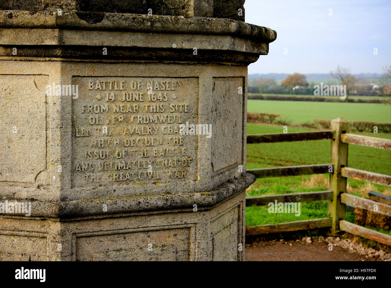 The memorial to the Battle of Naseby in 1645. The battle decided the ...