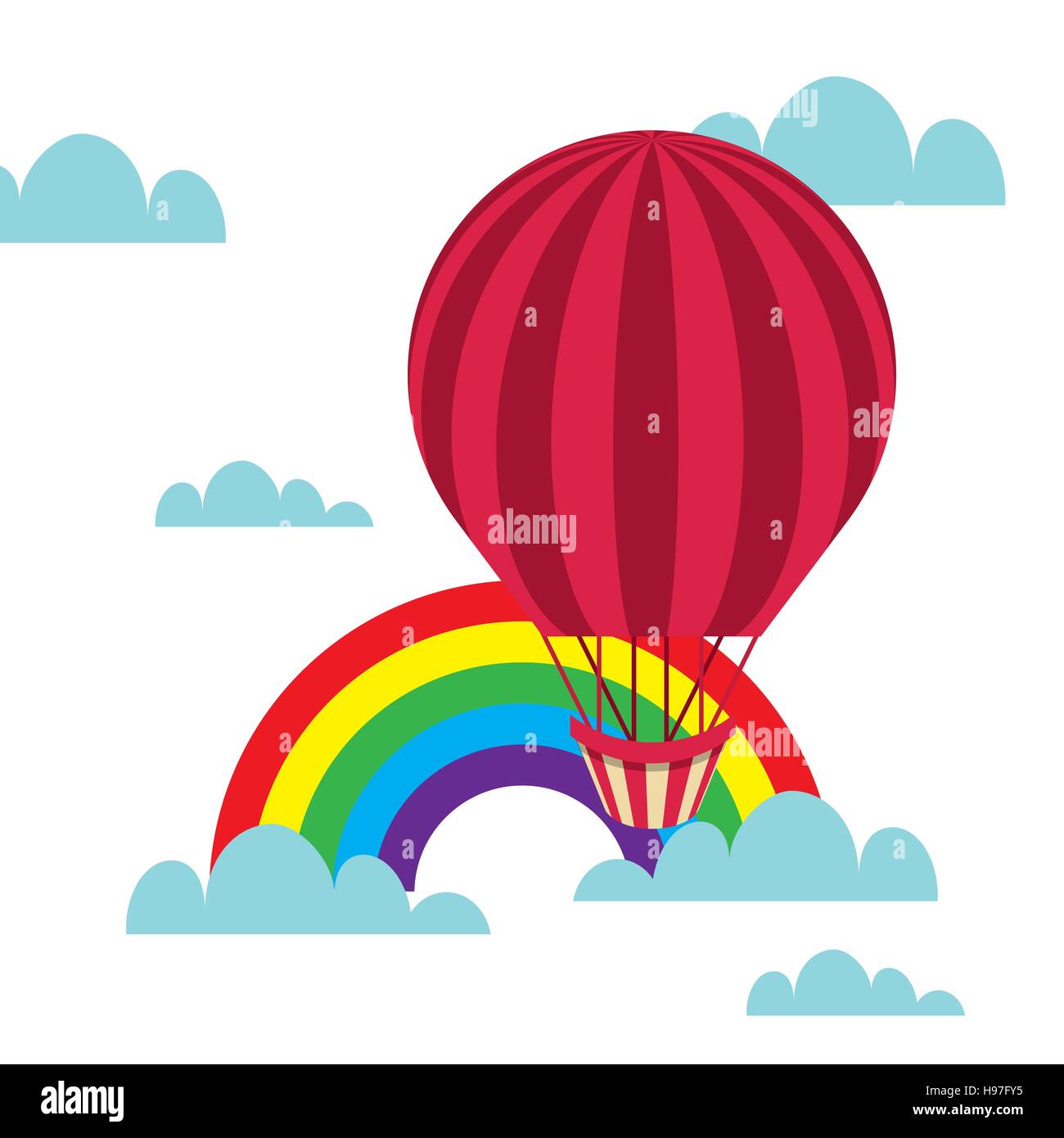 air balloon icon over sky with rainbow background. colorful design. vector illustration Stock Vector