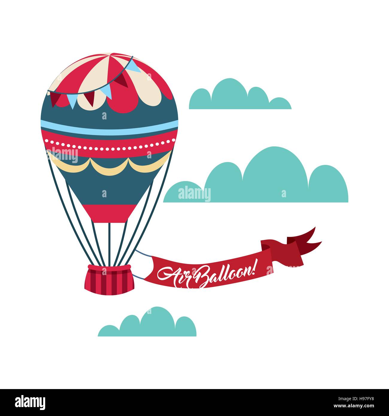 air balloon icon with red ribbon over skybackground. colorful design. vector illustration Stock Vector