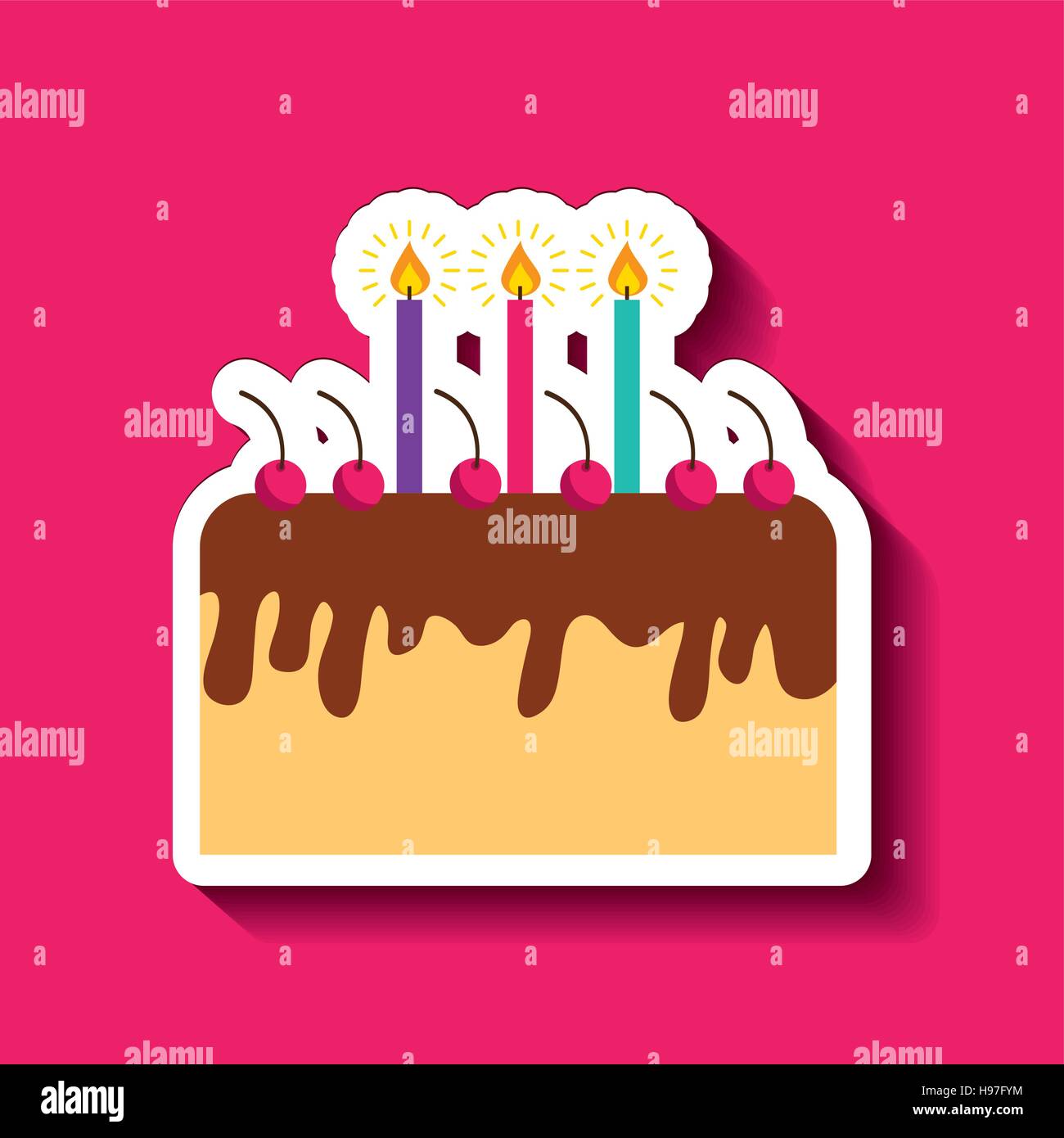 birthday cake with candles over pink background. vector illustration ...