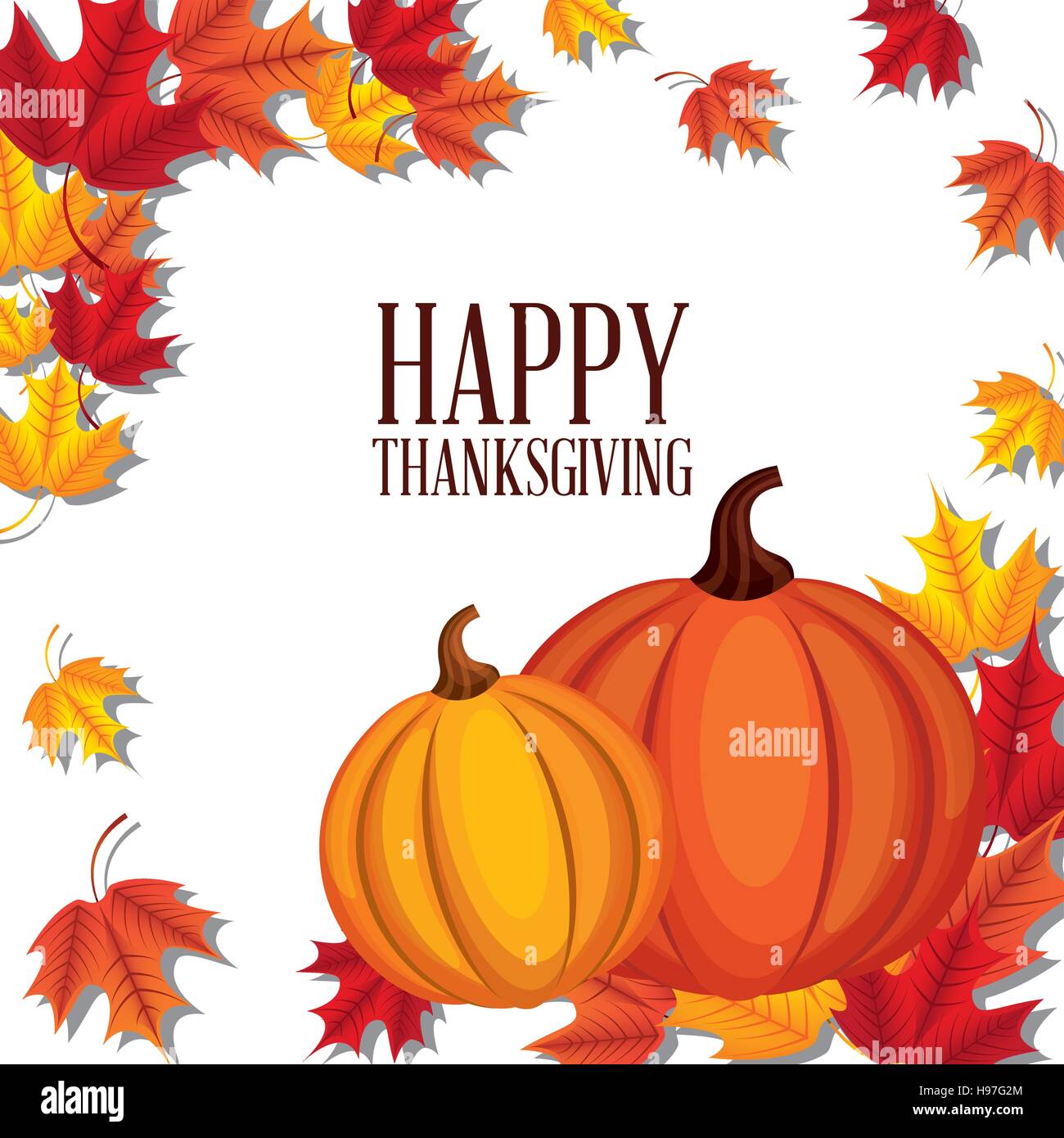 happy thanksgiving card with pumpkins and decorative dry leaves ...