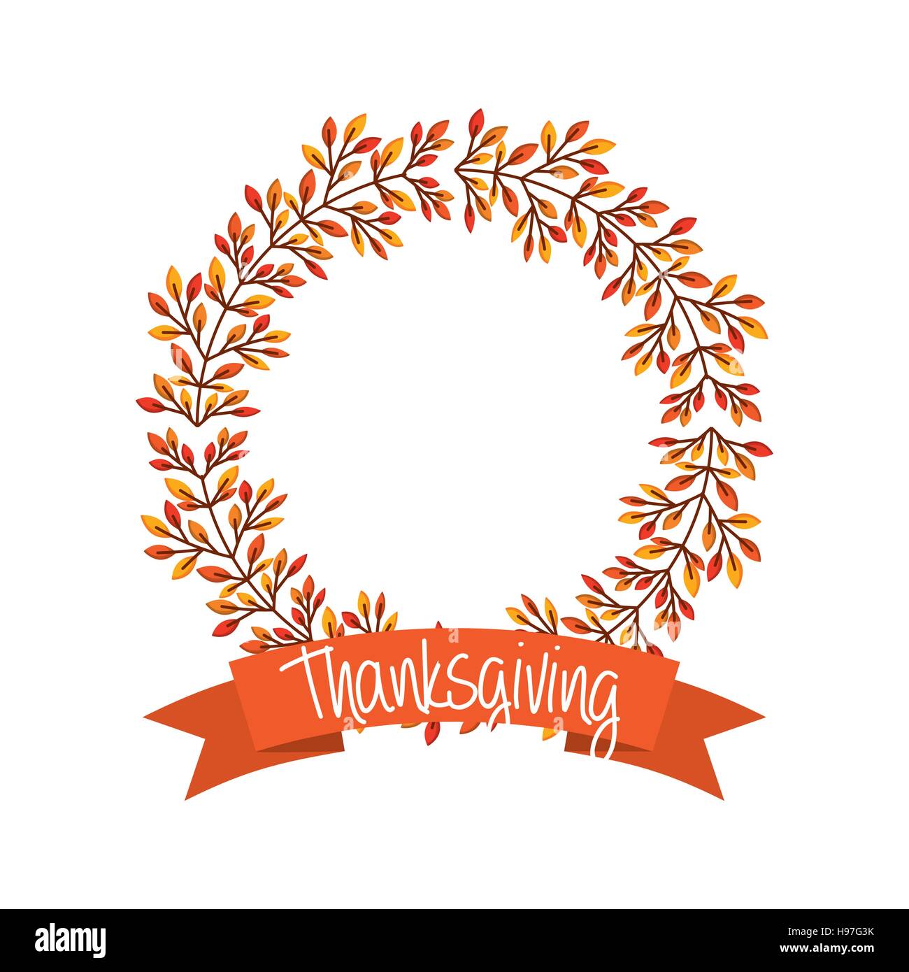 happy thanksgiving card with wreath of autumn leaves. colorful design ...