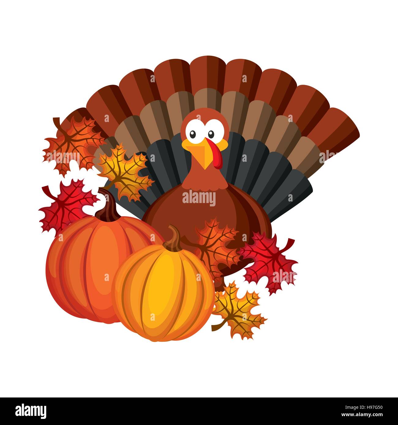 Happy Thanksgiving Card With Cartoon Turkey Icon With Decorative