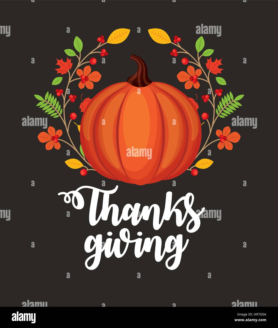 happy thanksgiving card with decorative pumpkin icons and wreath of ...