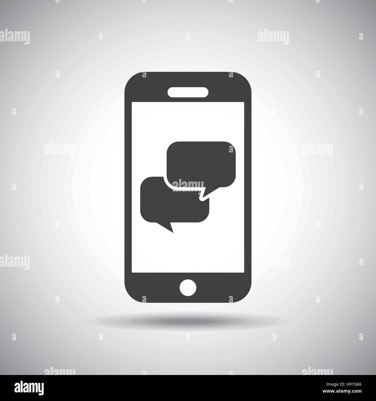 smartphone device with speech bubbles inside over white background ...