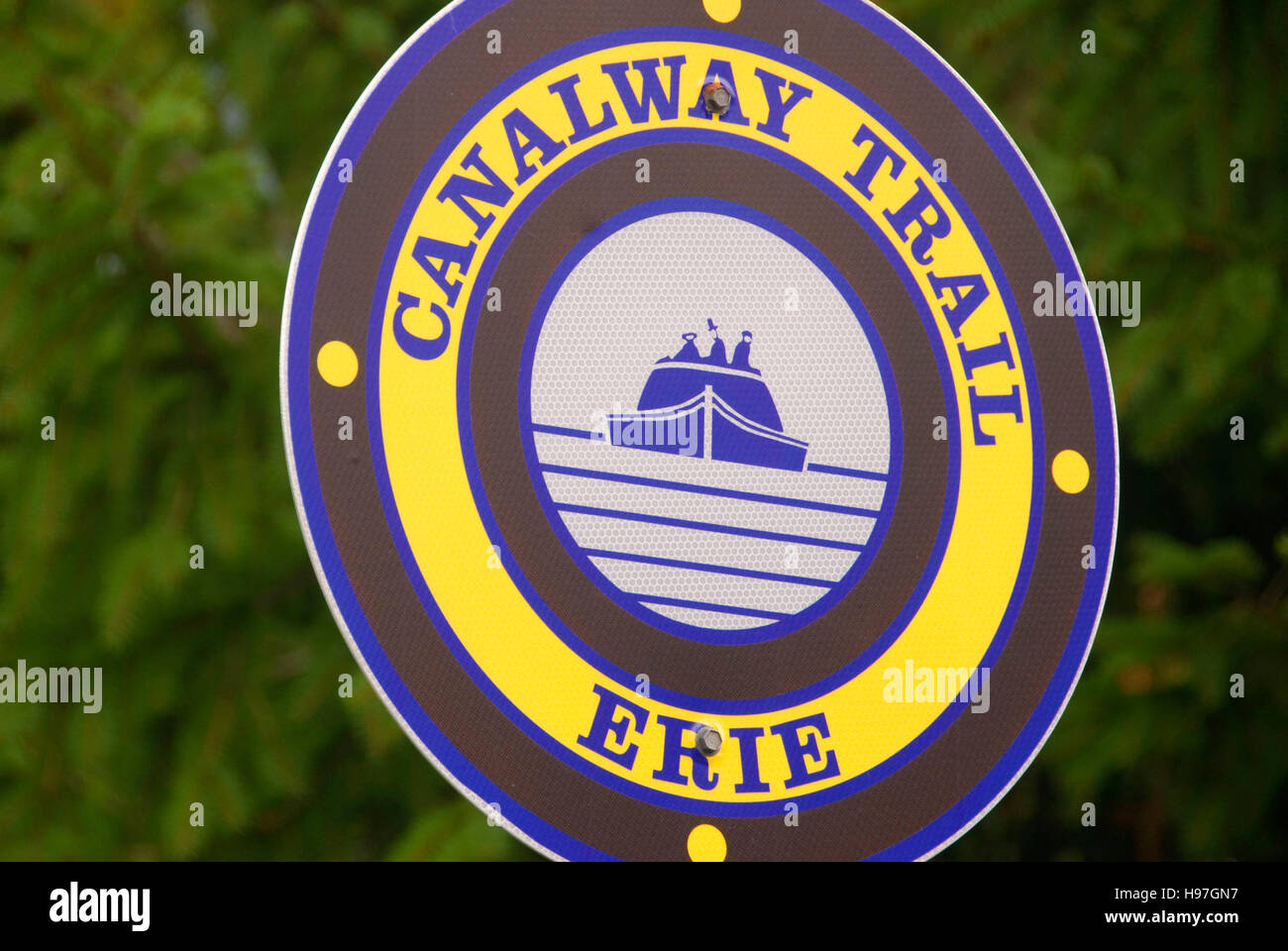 Canalway Trail sign, Old Erie Canal State Historic Park, New York Stock Photo