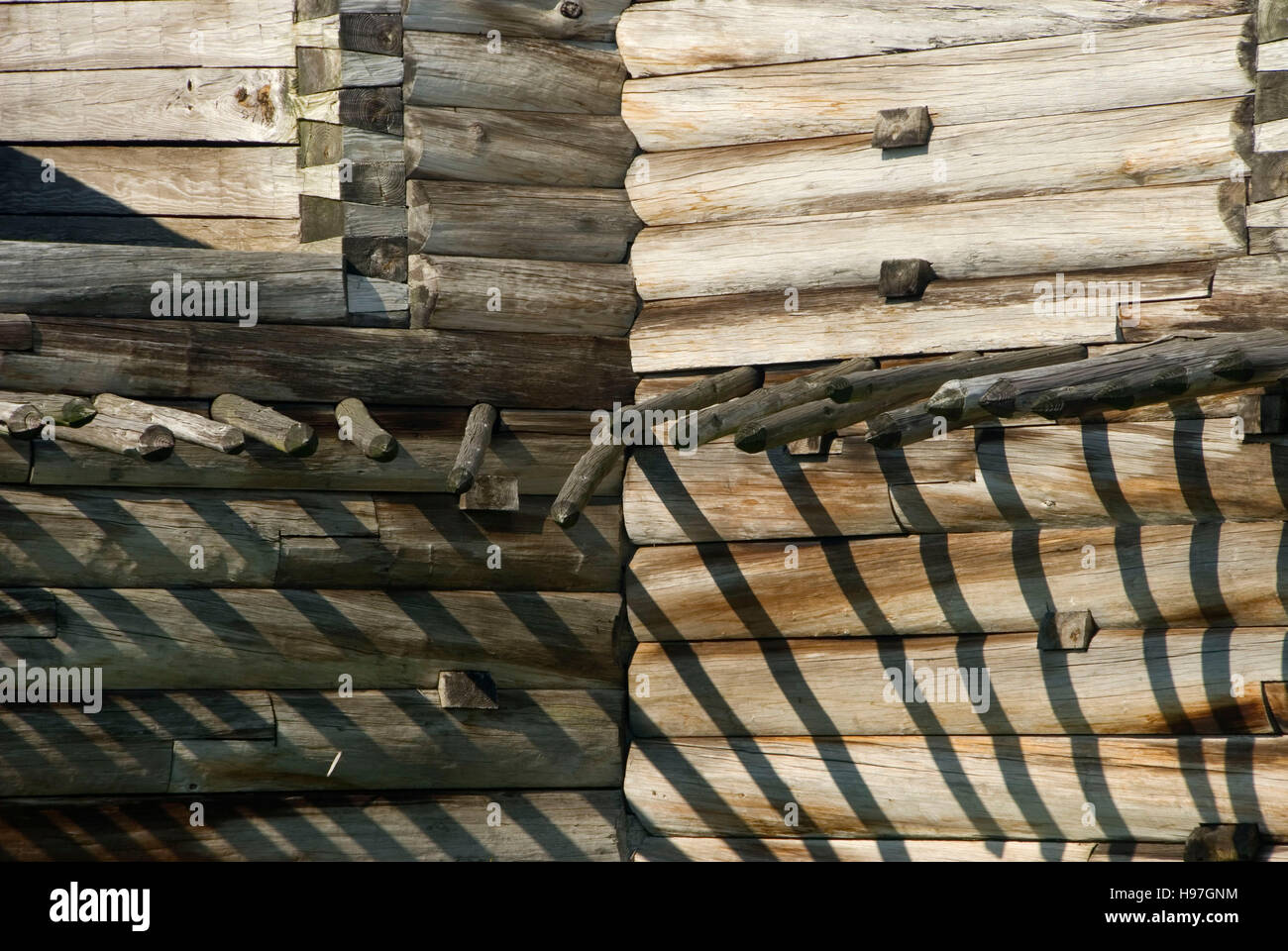 Fort wall with Fraise (sharpened stakes), Fort Stanwix National Monument, New York Stock Photo