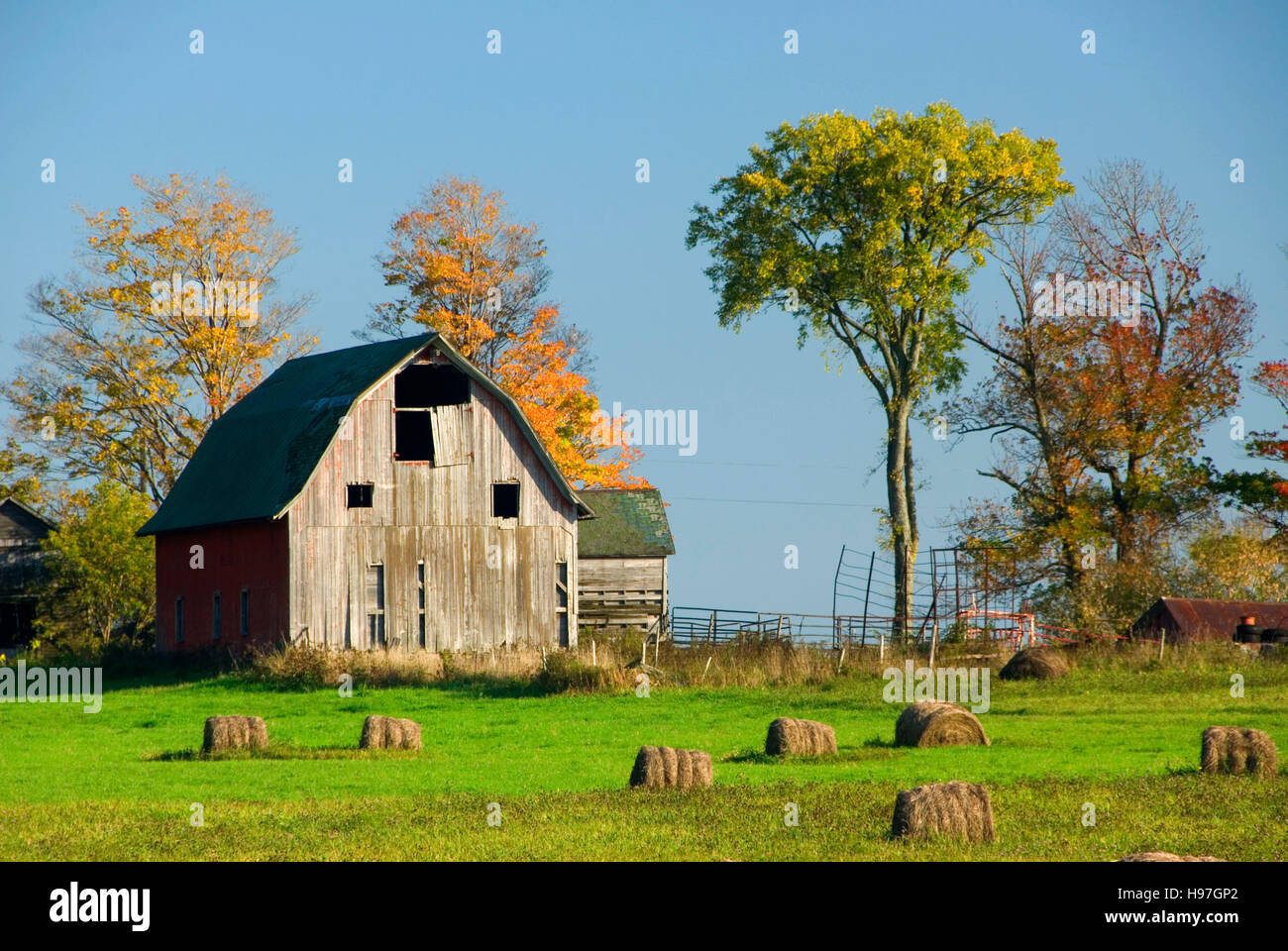 Barn with hay rolls, Oneida County, New York Stock Photo Alamy