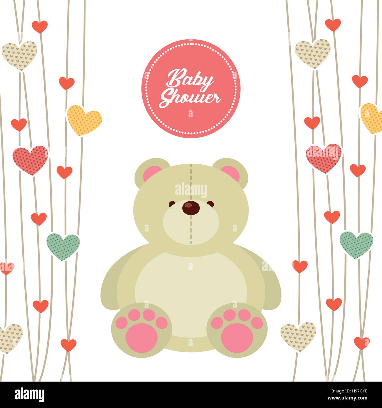 baby shower card with cute bear icon and decorative hearts. colorful ...