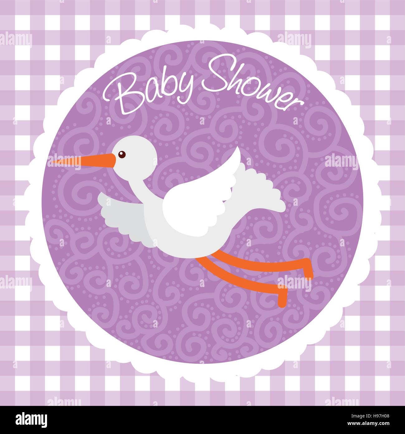 baby shower card with cute stork icon. colorful design. vector ...