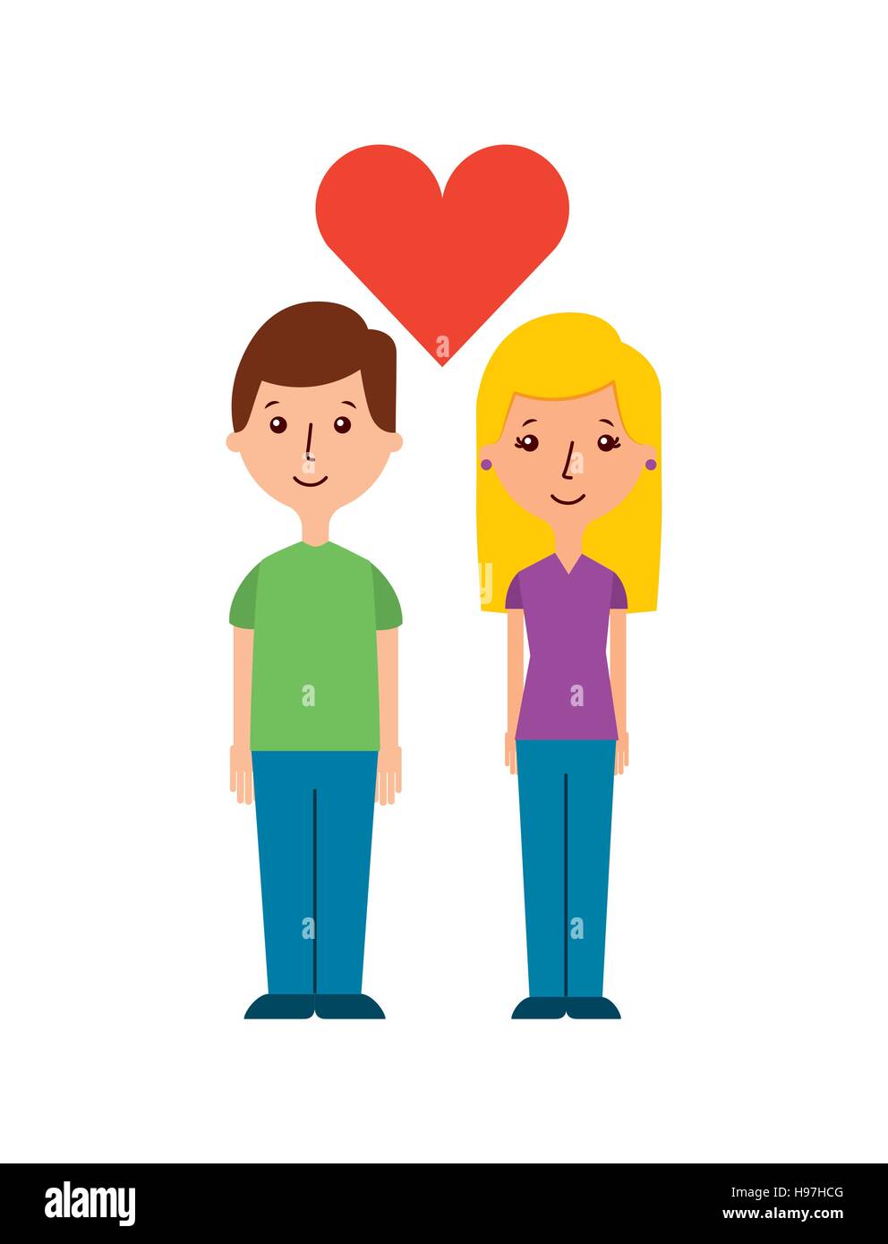 couple in love with red heart icon over white background. colorful ...