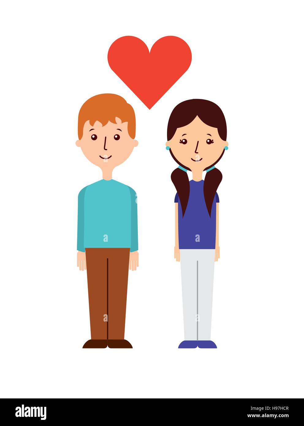 couple in love with red heart icon over white background. colorful ...