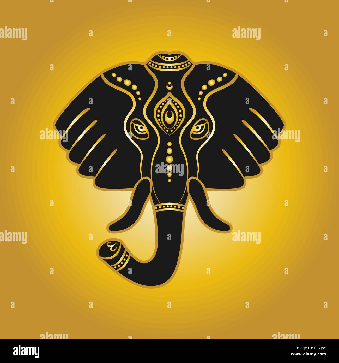 Elephant head in golden color - vector illustration. eps 8 Stock Vector