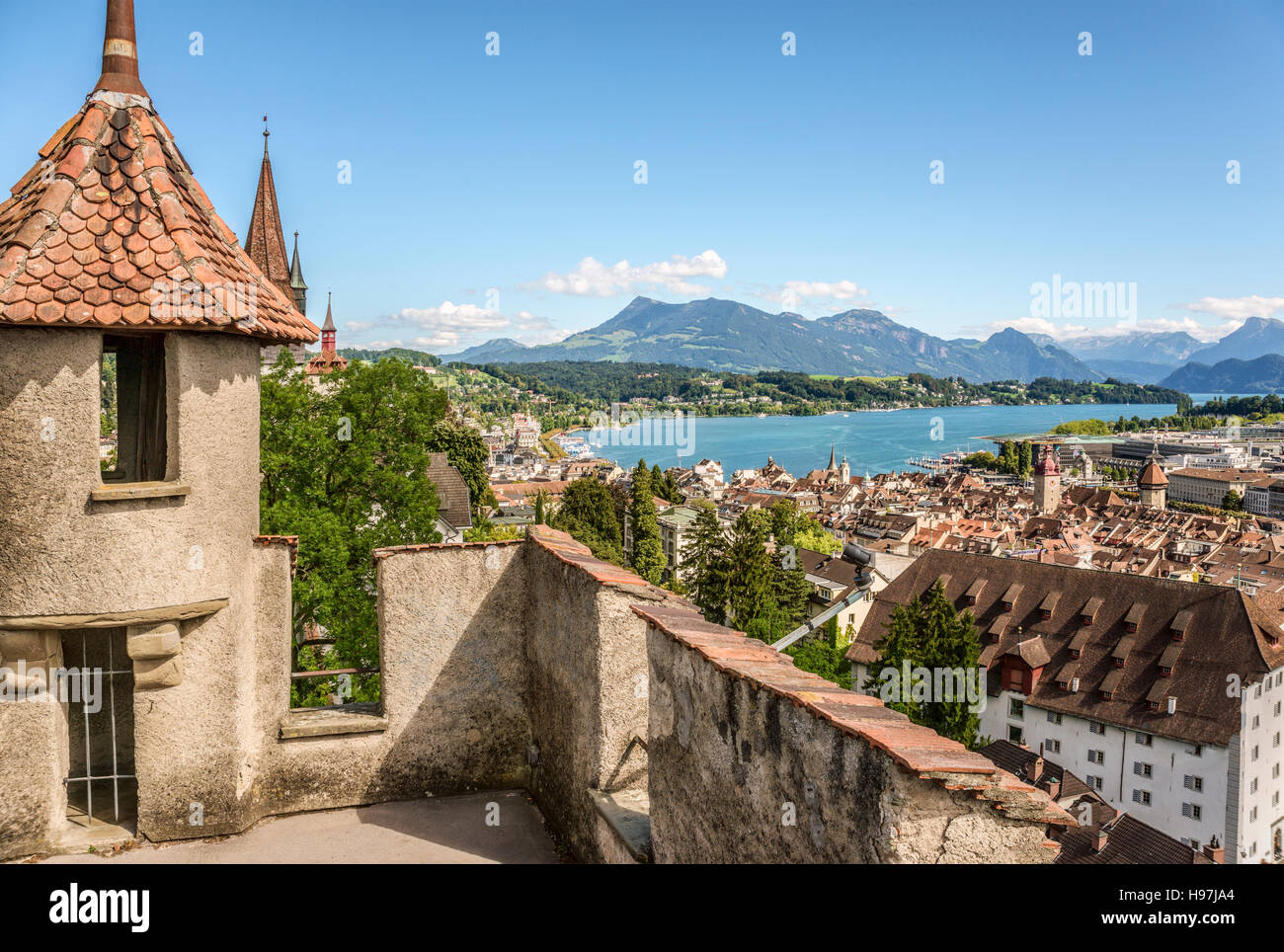 View from the Musegg Wall over town of Lucerne towards Lake Lucerne