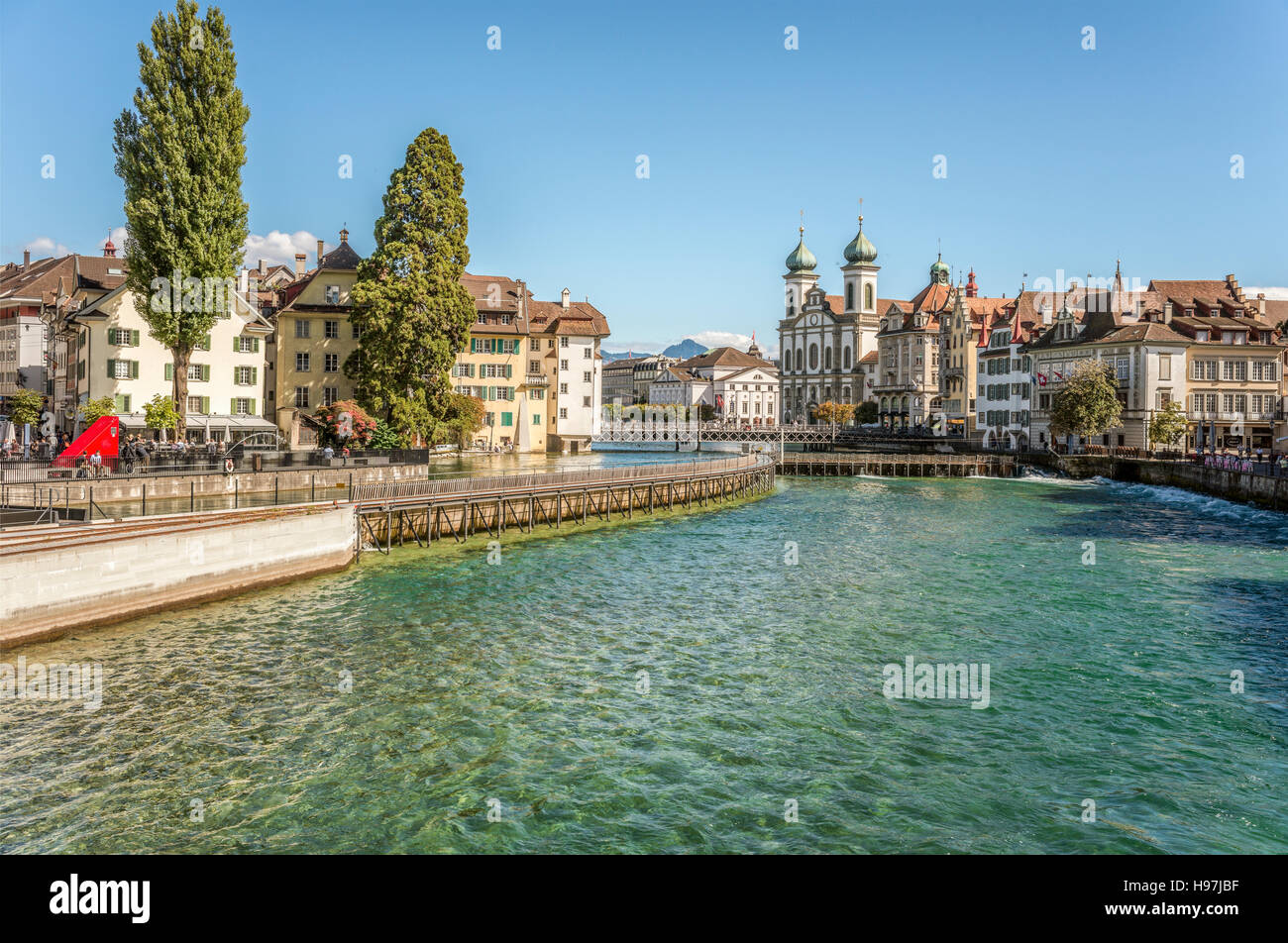 Reuss River inside the old town of Lucerne, Switzerland Stock Photo