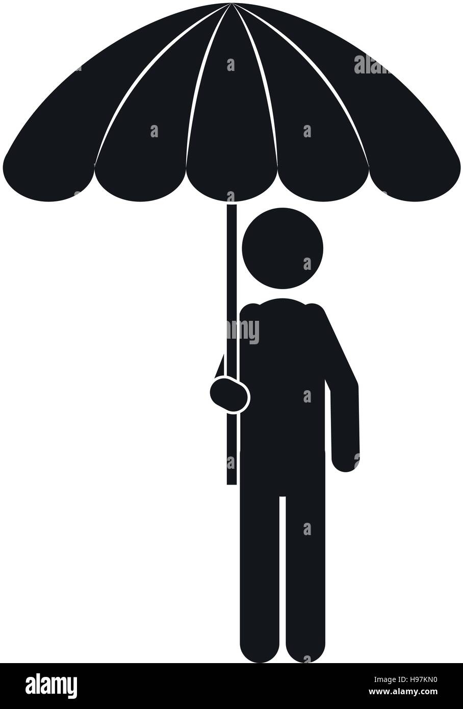 monochrome silhouette of man with umbrella vector illustration Stock