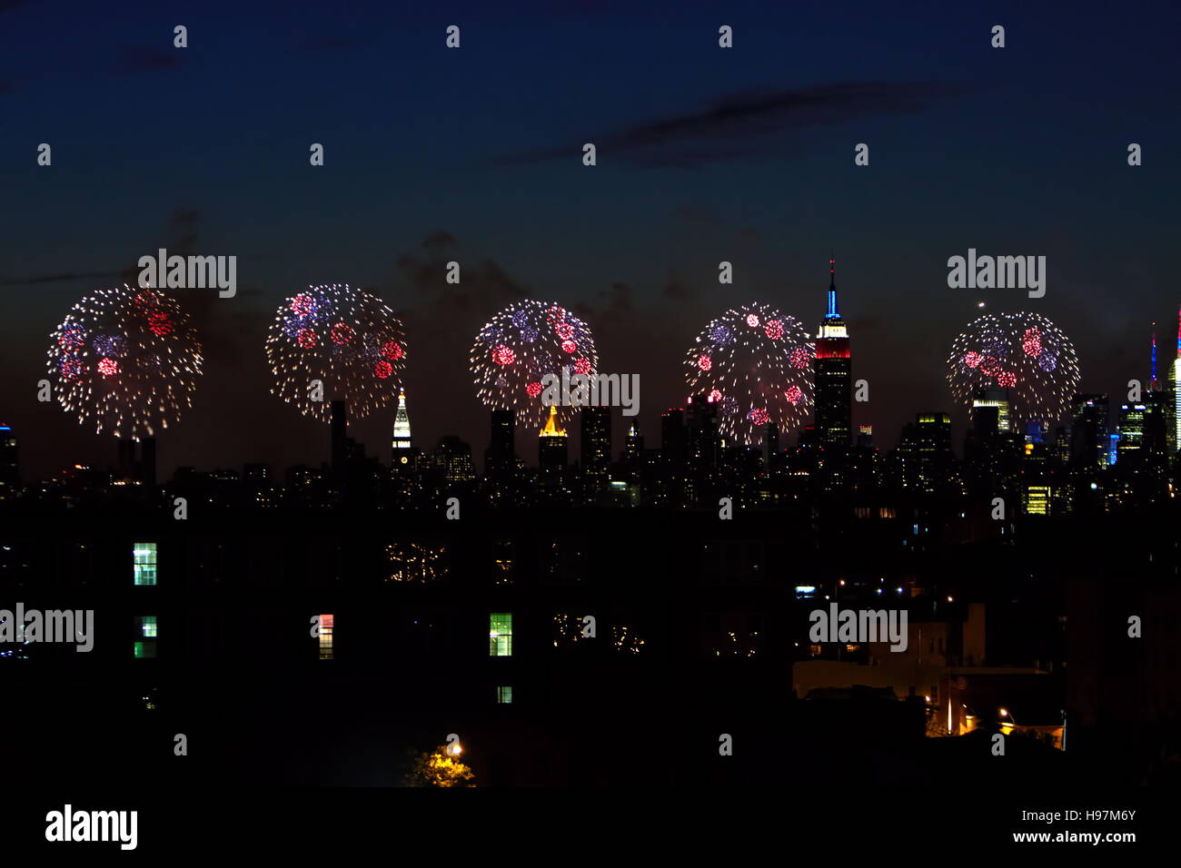 Fireworks and the NYC cityscape Stock Photo Alamy