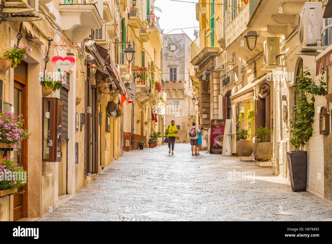 Typical shops in streets of old village in Apulia, Italy Stock Photo