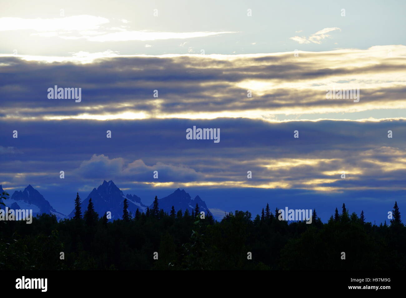 A scenic view of the Denali (Mount McKinley) from the Mt. McKinley Princess Wilderness Lodge, Denali State Park, Alaska Stock Photo