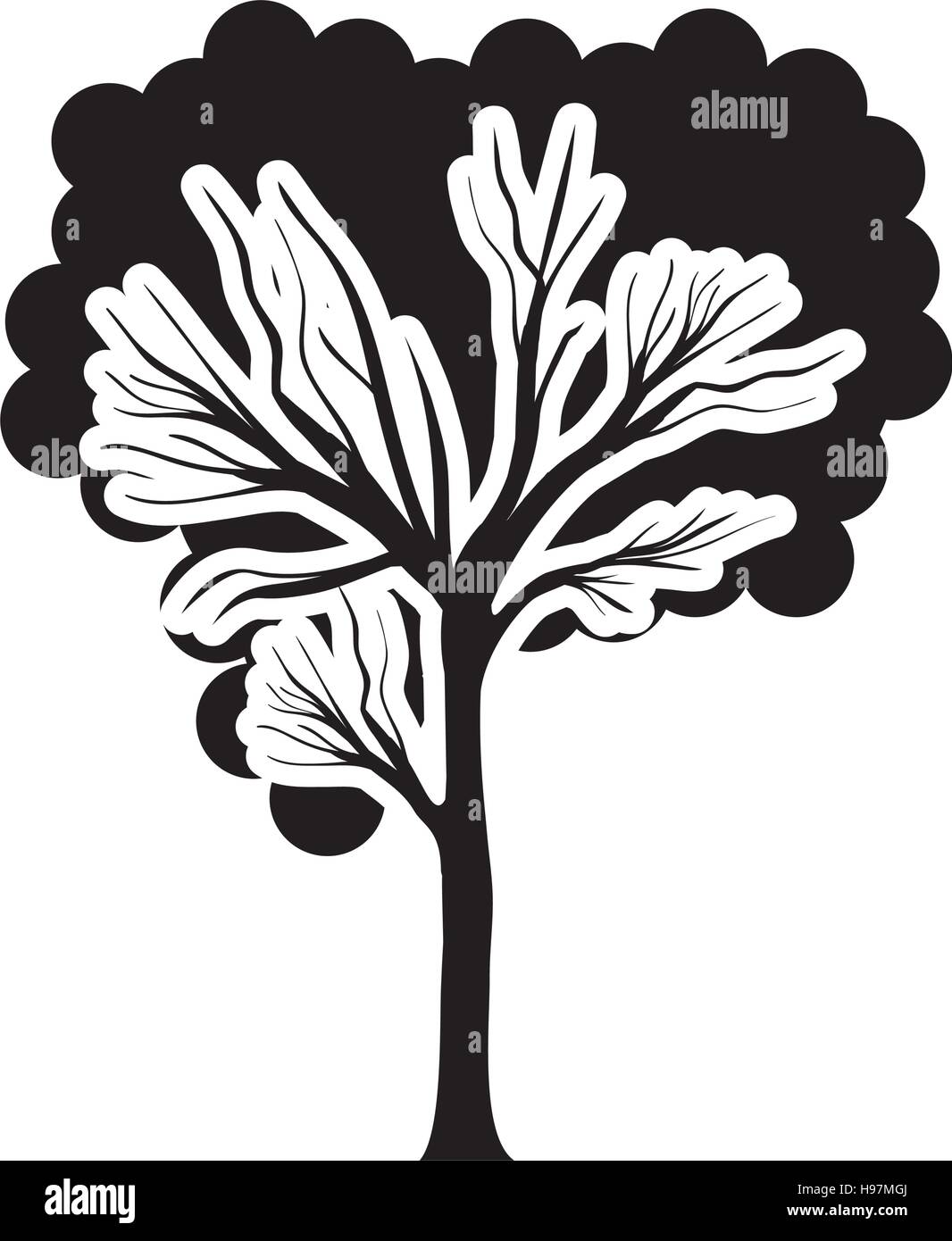 black and white tree trunk with foliage shape cloud vector illustration