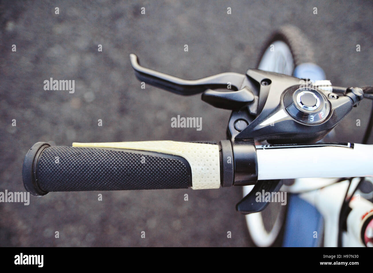 Left bicycle handlebar Stock Photo - Alamy