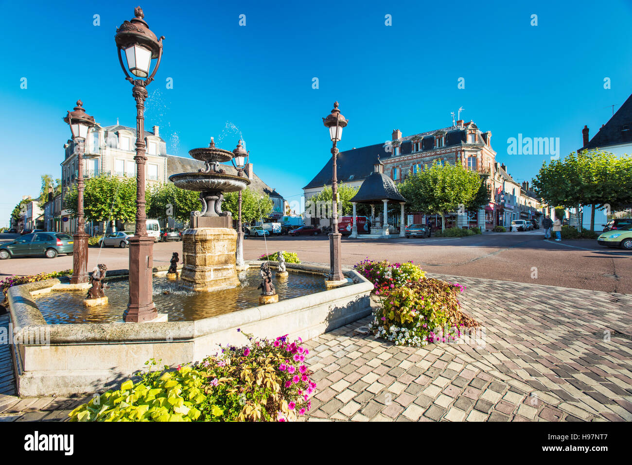 The center of the village of Henrichemont, formerly known as Boisbelle, in the Cher department in the Centre region of France. Stock Photo